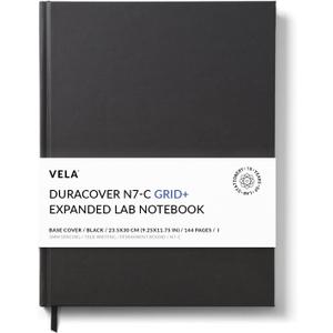 Vela Sciences Advanced N7-C Expanded DuraCover Lab Notebook, 9.25 x 11.75 in (23.5 x 30 cm), 144 Pages, Gray Saturated Weave, Permanent Bound, 70lb Heavyweight Paper (1-Pack, Grid+)