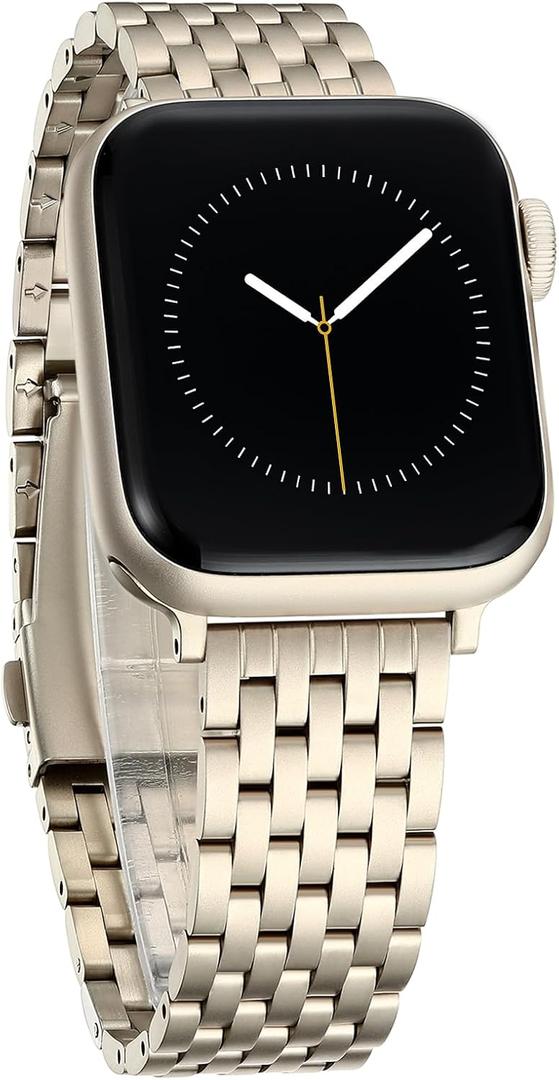 Seven-link Watch Band for Apple Watch Series 11, 10, 9, 8, 7, 6, 5, 4, 3, 2, 1 and SE 3/2/1 for Women, Dressy Stainless Steel Metal Band for Apple Watch 40mm 41mm 42mm 38mm 44mm 45mm 46mm for iWatch