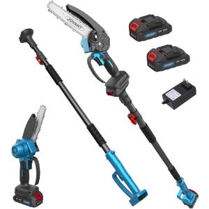 Electric Pole Saws for Tree Trimming, 6 Inch Mini Chainsaw Cordless 2-in-1 Pole Saw Battery Powered Tree Trimmer, Hand Held Chainsaw Long Bar Tree Branch Cutter, Wood Cutting Tools with 2 Batteries