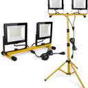 LED Work Lights with Stand, 21000 Lumen, 2-Head Adjustable Work Light, Waterproof Foldable Tripod, 6,500 Kelvin, Extended Cord for Outdoor & Indoor Job Sites, Workshops, Construction, Garage Lighting