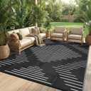 Garvee Waterproof Outdoor Area Rug 9x12 Plastic Reversible Rug for Patio Decor Easy-Cleaning Large Floor Mat for Camping RV Porch Deck Backyard Balcony Picnic Black White