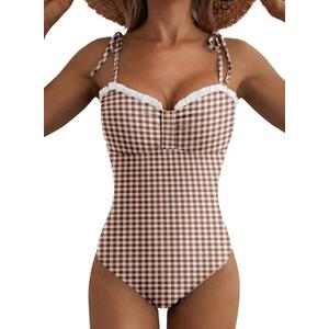 Herseas Women’s Striped One Piece Swimsuits Tie Shoulder High Cut Tummy Control Bathing Suit 2026 Summer Beach Swimwear (XL)