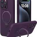 CellEver Strong Magnetic Case for iPhone 15 Pro Max [for MagSafe Charging] [Camera Protection] Heavy-Duty Protection, Soft Grip Silicone Cover with Kickstand, Deep Purple