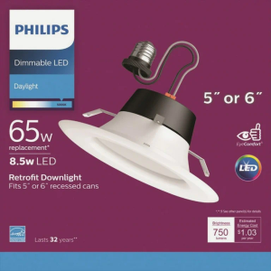 Philips 65W 5/6" Retrofit Downlight Soft White: Energy Star Certified Recessed Can Light, 750 Lumens, E26 Base