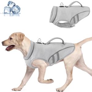 SlowTon Dog Cooling Vest with Handle - Pocket for Ice Pack, UV Protection Breathable Cooling Shirt for Large Medium Small Dog, Adjustable Cooling Jacket for Outdoor Hiking Walking Summer (GY, L) (Large (chest: 24.4-31.1"), Grey)