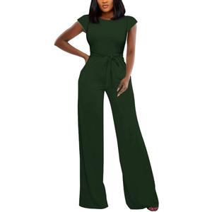 BessCops One Piece Jumpsuits for Women Dressy 2026 Cap Sleeve Crewneck Wide Leg Pants Rompers Casual Outfits (M)