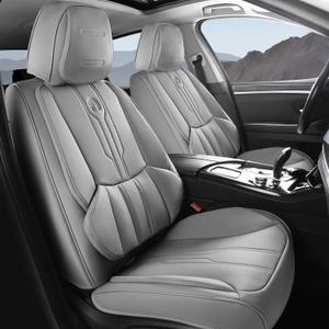 AOOG Car Seat Covers Full Set, Leather Seat Covers for Car, Waterproof Car Seat Protector with Lumbar Support, Automotive Seat Covers Universal Fit for Most Cars SUV Trucks (Full Set, Grey)