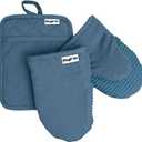MagMitt Magnetic Oven Mitts and Pot Holder Set, 3 Piece Silicone Oven Mitts Heat Resistant to 500F, Hot Pad with Magnetic Storage, Premium Cotton, Non-Slip Kitchen Mitts & Oven Gloves, (Blue Steel)