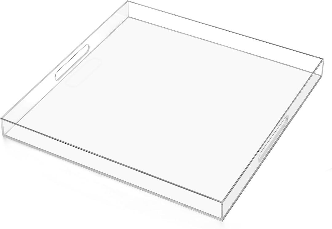2020 inches Oversized Clear Acrylic Ottoman Tray Extra Large Decorative Tray Spill-Proof Serving Trays with Handles King-Size Safe Edge Organizer for Coffee Table Countertop Breakfast