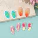 4 x French Tip Press on Nails Almond Medium 3D French Tip Fake Nails False Nails with Floral Water Drop Shell Designs Y2k Acrylic Nails Colorful Glossy Glue on Nails for Women Girls 24Pcs (1)