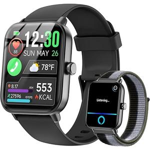 Smart Watches for Women/Men, Smart Watch for Android Phones and iPhone Compatible, Alexa Built-in, 1.8" Fitness Watches for Women, IP68 Waterproof /Bluetooth Call, Heart Rate/Sleep Monitor, Two Bands
