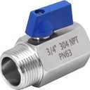 DERNORD 3/4 Inch Mini Ball Valve Stainless Steel Female x Male NPT Thread Shut-off Valve with Blue Handle