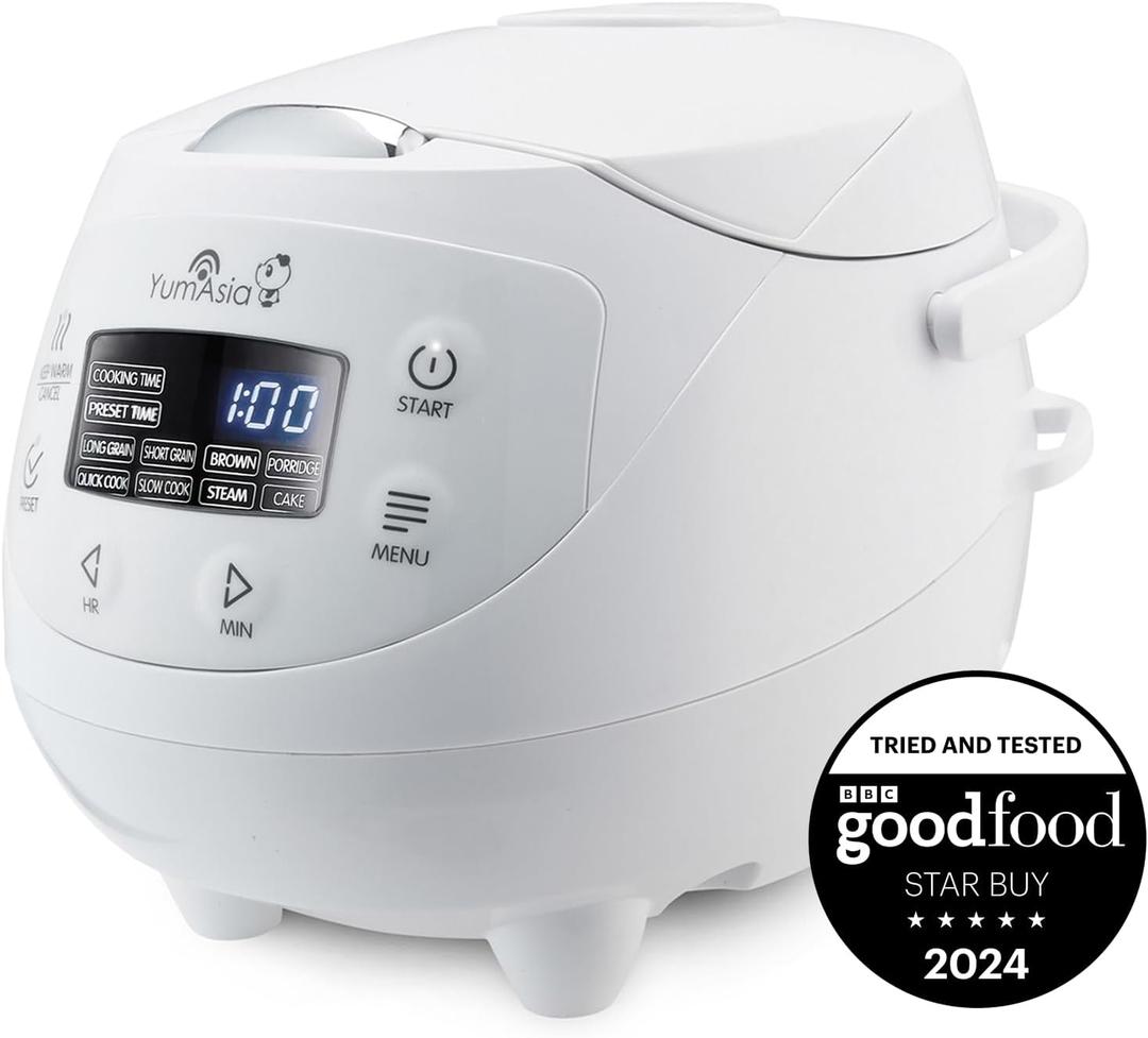 Yum Asia Panda Mini Rice Cooker With Ninja Ceramic Bowl and Advanced Fuzzy Logic (3.5 cup, 0.63 litre) 4 Rice Cooking Functions, 4 Multicooker functions, Digital LED display - 120V (Arctic White)