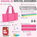 American Mahjong Tile Set,166 White Tiles Mahjong Set,4 Colors Mahjong Racks,Travel Mahjong Set with Pink Carrying Bag