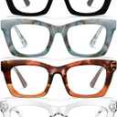 CCVOO Oprah Style Reading Glasses for Women, Stylish Eyeglasses, Blue Light Readers, Cheaters (Black + Transparent + Marbel Mint + Leopard-brown)