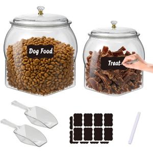 2 Pack Airtight Dog Food Storage Container, 12lb/10L & 4.5lb/3.4L Dog Treat Container, BPA FREE Acrylic Canister with Scoops, Clamp, Labels, for Cat Dog Kibble Treats Storage, Keep Fresh