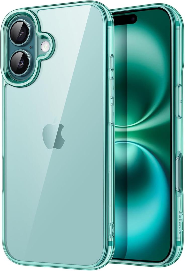 JETech Case for iPhone 16 6.1-Inch, Non-Yellowing Shockproof Phone Bumper Cover, Anti-Scratch Clear Back (Teal)
