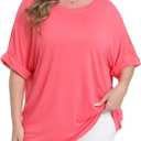 Womens Plus Size Oversized T Shirts Summer Half Sleeve Crew Neck Tops Casual Tunic Blouse (Red)
