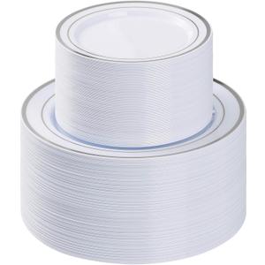 200PCS Silver Plastic Plate, Disposable Party Plates with 100 Dinner Plates and 100 Dessert Plates, Plastic Plates for Party, Wedding and Birthday