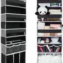 Door Hanging Storage Organizer,with 3 Bins 1 Movable Baby Diaper Caddy,1 Large Capacity Diaper Stacking Storage Organizer,10 Side Pockets ,Bedroom Door Storage for Nursery Baby Essentials (Dark Grey)