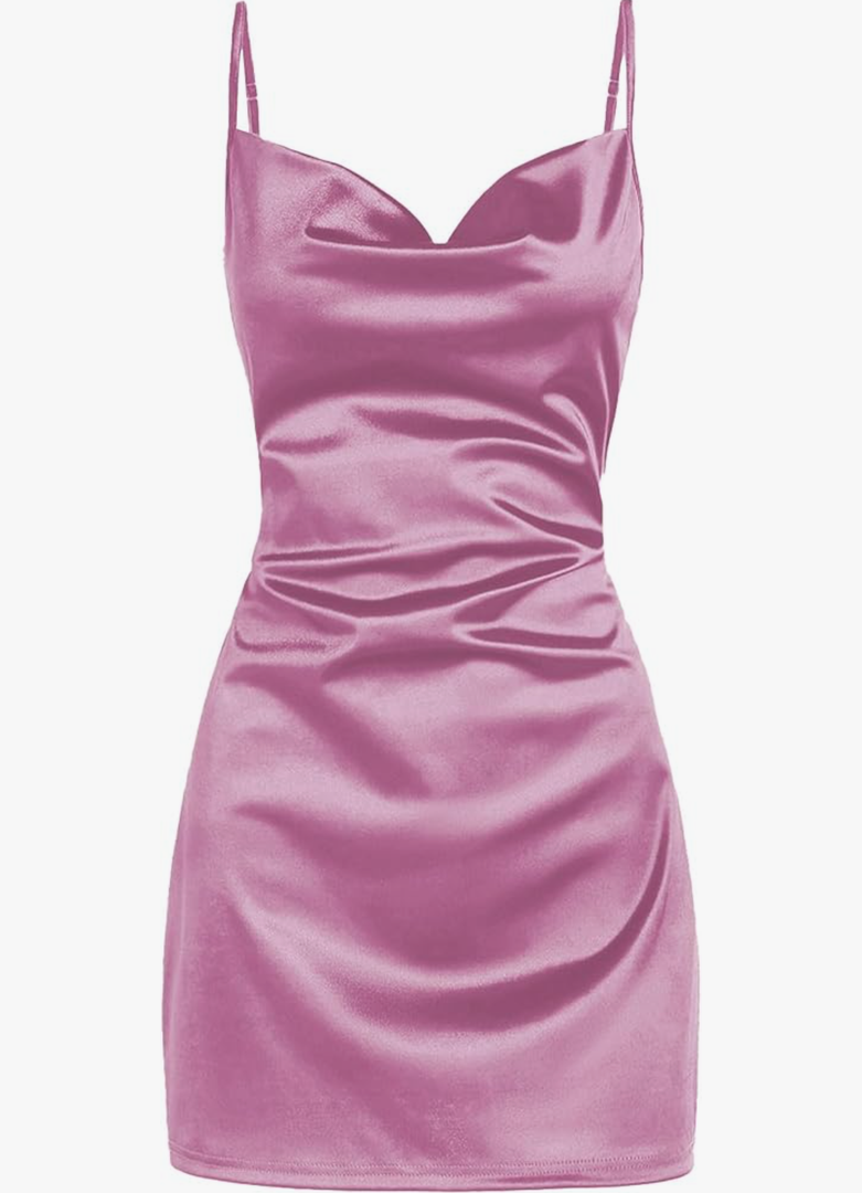 ZAFUL Women's Satin Sleeveless Spaghetti Strap Mini Dress Sexy Slip Cowl Neck Silky Cocktail Party Dresses, Size S