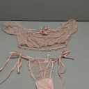 Lilosy Sexy Stretch Ruffle Tie Sheer Mesh Lingerie Set Outfits (Medium, Polka Dot Pink)