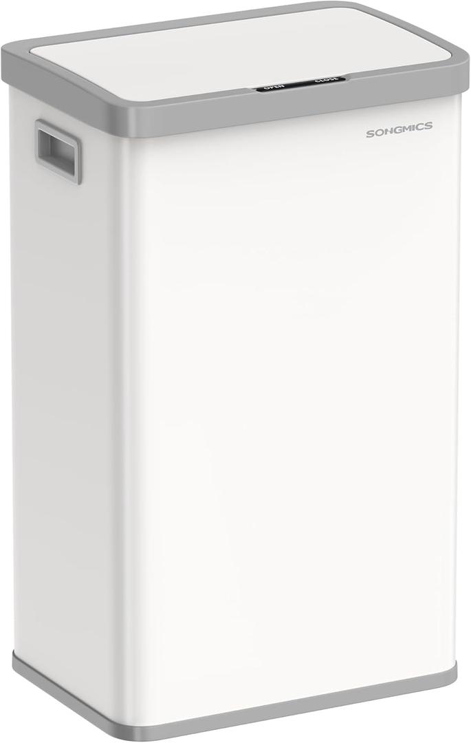 SONGMICS Motion Sensor Trash Can, 18-Gallon (68L) Automatic Kitchen Garbage Can with Stay-Open Lid, Soft Close, Stainless Steel, 15 Trash Bags Included, Cloud White ULTB630W68
