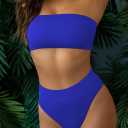 Pink Queen Women's Ribbed High Waisted Bikini Set Removable Strap Bandeau Swimsuit (L)