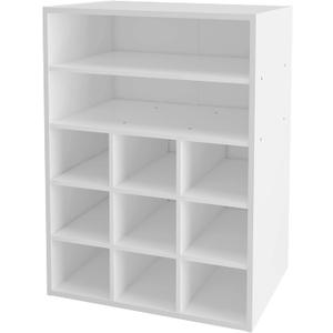 HAIOOU Shoe Cubby, 9-Cube Stackable Wood Shoe Rack Organizer 5-Tier Freestanding Wooden Shoe Stand with 2 Storage Shelf for 10-15 Pairs, Ideal for Apartment, Entryway, Closet Organization - White