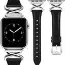 JR.DM Leather Bands Women Compatible with Apple Watch 40mm 38mm 44mm 45mm 41mm 42mm 46mm 49mm Dressy Slim Fancy Strap with X-Shaped Metal Crown for iWatch Series Ultra/SE/11/10/9/8/7/6/5/4/3/2/1 Black