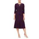 Alex Evenings Women's Plus Size Tea Length Jacket Dress with Sequin Beaded Trim, Eggplant, 22W