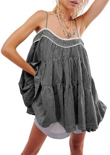 Gacaky Women's Summer Mini Dress Casual Loose Sleeveless Adjustable Straps Swing Mini Dress XL