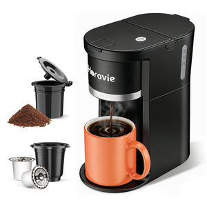 Horavie Small Single Serve Coffee Maker, Fast Brew One Cup Coffee Machine for K Cup and Grounds, 6 to 12 oz. Brew Sizes, Capsule Coffee Machine with Descaling Reminder and Viewing Tank, Black