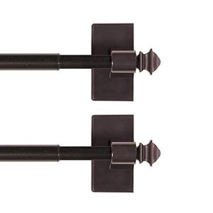 H.VERSAILTEX 2 PACK Magnetic Curtain Rods for Metal Doors Multi-Use Rods for Small Windows Cafe Sidelight and Iron Steel Places, Tool Free with Square Finials (Adjust from 9 to 16 Inch, Cocoa)