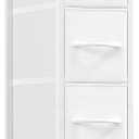 Somdot Narrow Dresser with 4 Drawers, Slim Storage Organizer Chest of Drawers with Removable Fabric Drawers for Small Spaces Bathroom Closet Bedroom Laundry, White Leather, 18.9"D x 7.9"W x 29.5"H