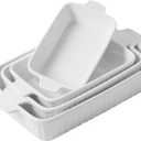Casserole Dishes for Oven, Ceramic Baking Dishes, Porcelain Bakeware Set of 4, Rectangular Baking Pan, White Deep Lasagna Pan with Handle for Cooking, Roasting, Cake, 15.3"/12.8"/11.6"/9.8"