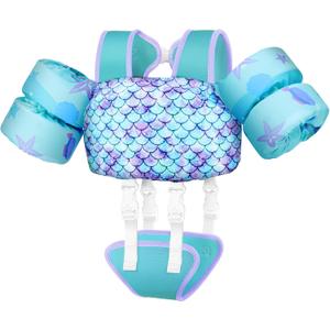 Vvinca Toddler Swim Vest for Kids 13-30lbs Boys Girls Puddle Kids Jumper Toddlers Pool Floaties Jacket with Adjustable Crotch Strap Sleeves Shoulder for 1 2 3 Years Old Baby Infant Learn to Swimming