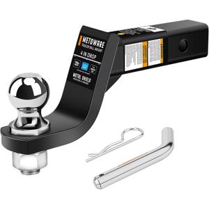 METOWARE 4" Drop Trailer Hitch Ball Mount for 2" Receiver, 7,500 lbs GTW Heavy Duty Towing Kit with 2" Ball and Hitch Pin, Solid Steel Tow Hitch for Truck, SUV, Boat, RV, Black Powder Coat