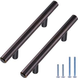 10 Pack Bronze Solid Cabinet Handles Drawer Pulls, 5.38-inch/136mm Length (3-inch Hole Center) Door Handle (1/2-inch Diameter) Kitchen Stainless Steel Cabinet Hardware Handle, Oil-Rubbed Bronze