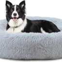 ELSKER&HOME Calming Dog Bed,Donut Washable Warming Soft Round 39 inches Dog Beds for Large Dogs,Anti-Anxiety Fluffy Plush Cushion Bed Fits up to 120 lbs Pets (Grey)