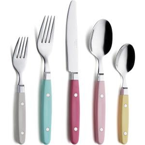 ANNOVA Silverware Set, Retro/Rivet Colorful Stainless Steel Tableware Kitchen Flatware Set Utensils, Includes Dinner Knives, Forks, Spoons, Salad Forks & Dessert Spoons (Pastel Mix, 20 Pieces)