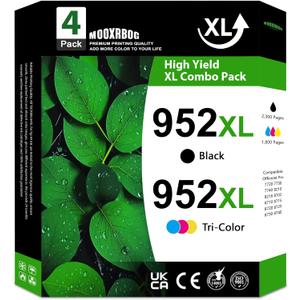 952XL Ink Cartridges High Yield (4-Pack, Black/Cyan/Magenta/Yellow) Replacement for HP 952 952XL Ink for OfficeJet Pro 7740 8210 8702 8710 8715 8720 Printer
