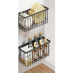 Mustorn 2  Pack Adhesive Cabinet Door Organizer, Lid Organizers Inside Cabinet Food Container/Tumbler Lid Organizer and Storage Cup Lids Holder for Kitchen & Bathroom Wall Mounted(Black)