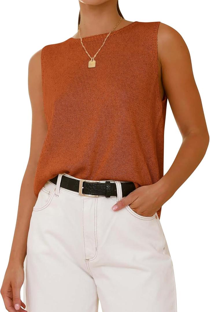 BTFBM Sleeveless Sweater Tops for Women 2026 Crew Neck Lightweight Casual Loose Tank Summer Outfits Fashion Clothing (S)