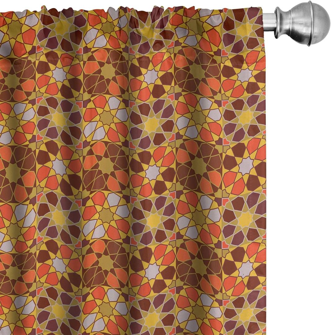 Lunarable Retro Curtains, Colorful Rhythmic Traditional 70's Vintage Flowers Inspired Motifs Illustration, Window Treatments 2 Panel Set for Living Room Bedroom, Pair of - 28" x 63", Orange Brown (28"W x 63"L (Pack of 2))