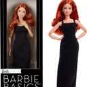 Barbie Basics Model 04 Collector Doll with Red Curly Hair, Black Mini Dress & Boots, Universal-fit Fashions, Posable Petite Body & Swappable Doll Head (Red Hair)