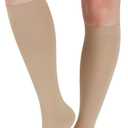 LIN PERFORMANCE 20-30 mmHg Compression Socks for Women Men Knee High Open Toe Leg Support Stockings for Daily Comfort Travel (Nude,M)