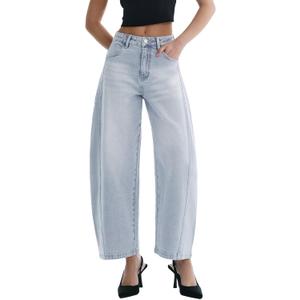 Barrel Jeans for Women Baggy High Waisted Wide Leg Jeans Strechy Y2K Comfort Ankle Denim Pants, Size 4