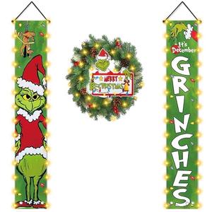 Front Door Sign Banner Christmas Decorations, Merry Christmas Theme, Yard Sign Banner Home Office Fireplace Christmas New Year Party Decorations Supplies (Style 2)