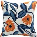 Howie's Needlepoint Needlepoint Kits for Adults, Pillow Front Cross Stitch Kit with Embroidery Pattern on Canvas, Yarn, 2 Needles and Instruction, 16 x 16inch(Orange Flowers)